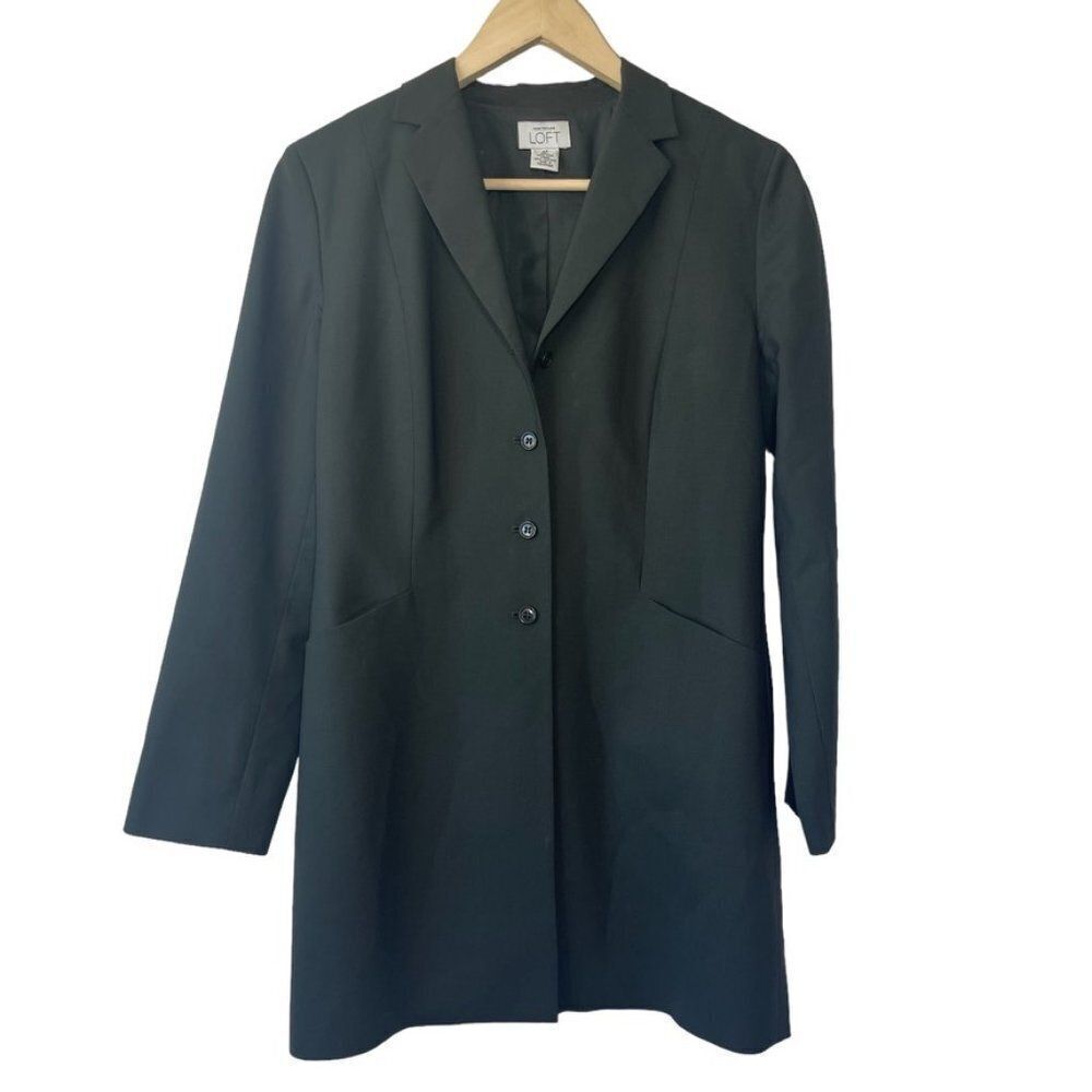 Loft Petite Black Wool‎ Long Line 4-Button Blazer Sz 4P